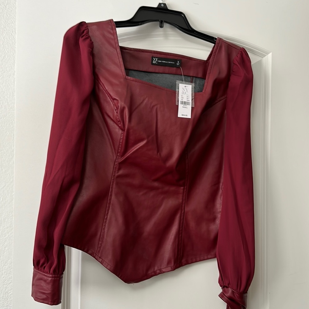 FAUX-LEATHER CORSET BLOUSE